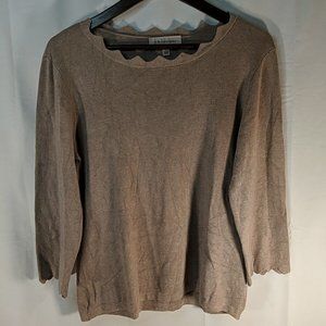 Philosophy Mauve Light Brown Scallop Hem Women's L Knit Sweater Top 3/4 Sleeve